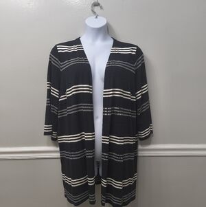J.Jill Open Front Striped Cardigan Sweater 2X Black White Wearever Collection